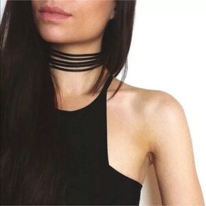 New black choker multi stands layers (N1)
